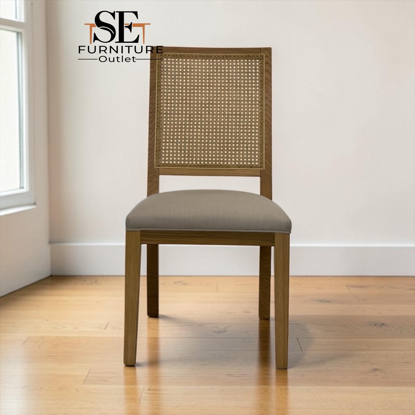 Set of 4 Solid Oak Rattan Back Dining Chairs, Elkstone Mellow Oak Range RRP £796