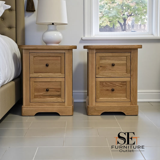 Set of 2 Natural Solid Oak Bedside Tables Brennan Range From Oak Furnitureland RRP £658
