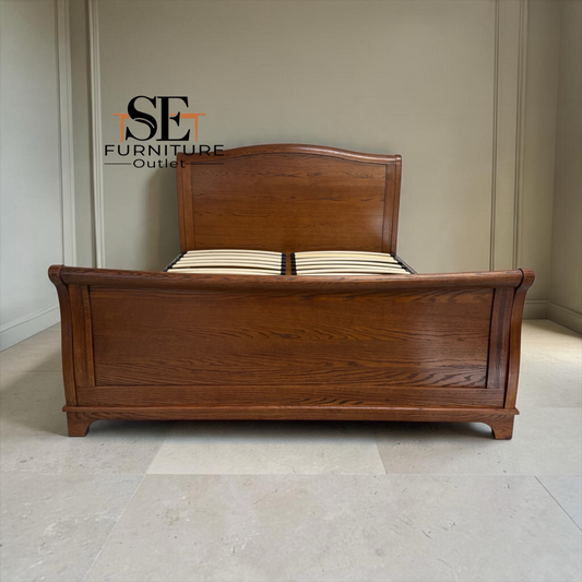 Solid Oak & Oak Veneer 5ft King Size Sleigh Bed, Winchcombe Dark Oak Range RRP £1350