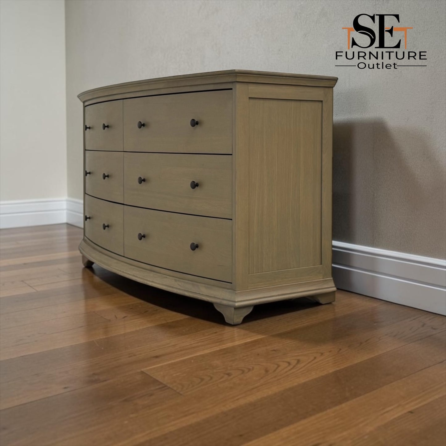 Smoked Oak Low & Wide 6 Drawer Chest, Winchcombe Range RRP £1199