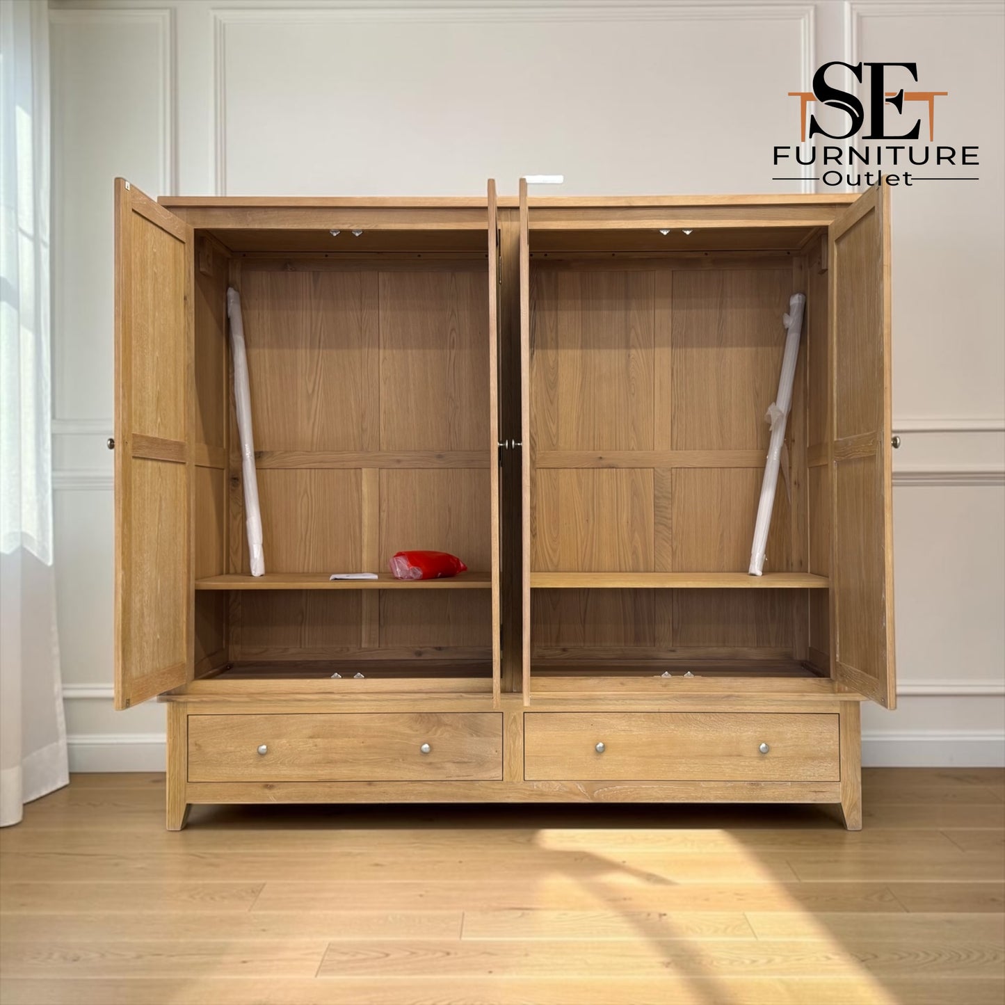 Whitewashed Finish Solid Oak & Quality Oak Veneer Quad Wardrobe, Inglesham Range, RRP £2200