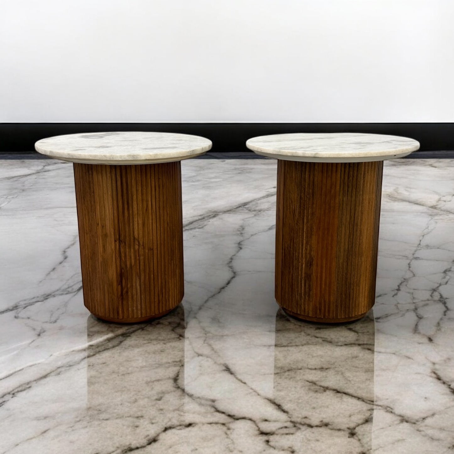 Mango Wood & Marble Topped Side Tables From Oak Furnitureland RRP £299 (Each)