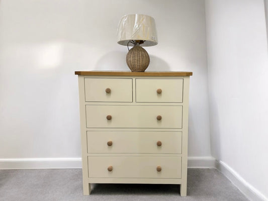 Cotswold Company Oak Top & Cream Painted 5 Drawer Chest