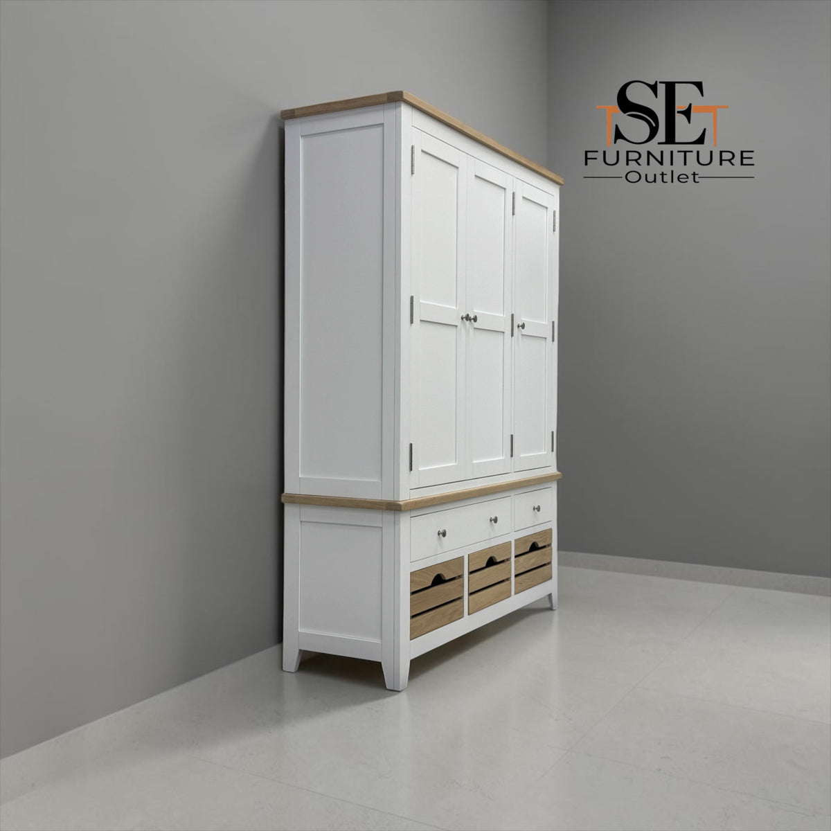 Solid Oak Top & Solid Wood Frames Triple Larder, Chester Pure White Range RRP £1999