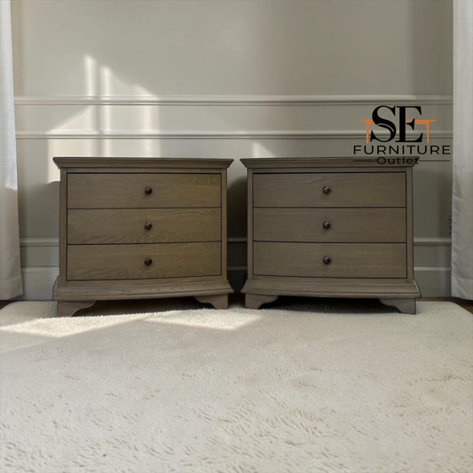 Set of 2 Solid Oak & Oak Veneer Wide Bedside Tables from the Winchcombe Smoked Oak Range, RRP £998