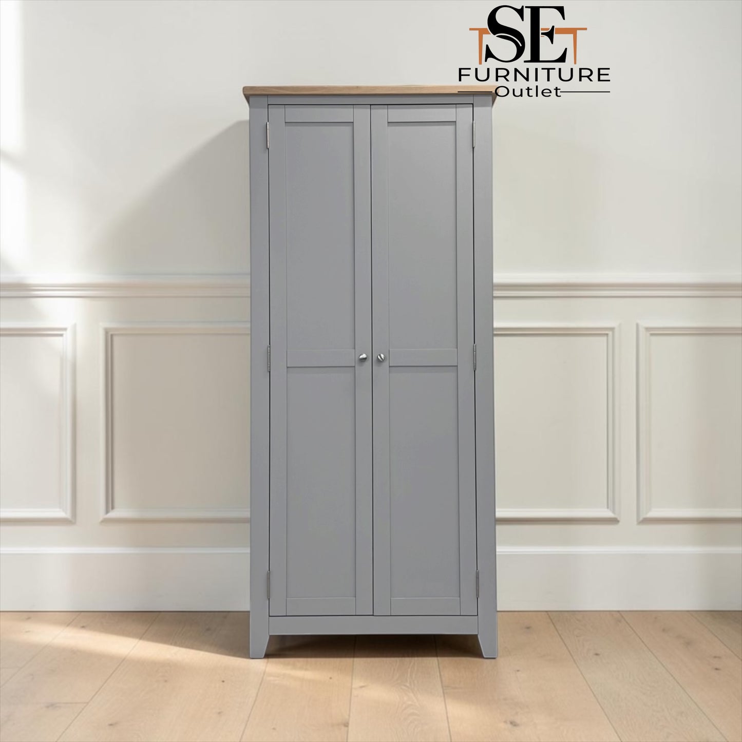 Oak Top & Solid Wood Frames Dove Grey Painted Utility Cupboard RRP £1100