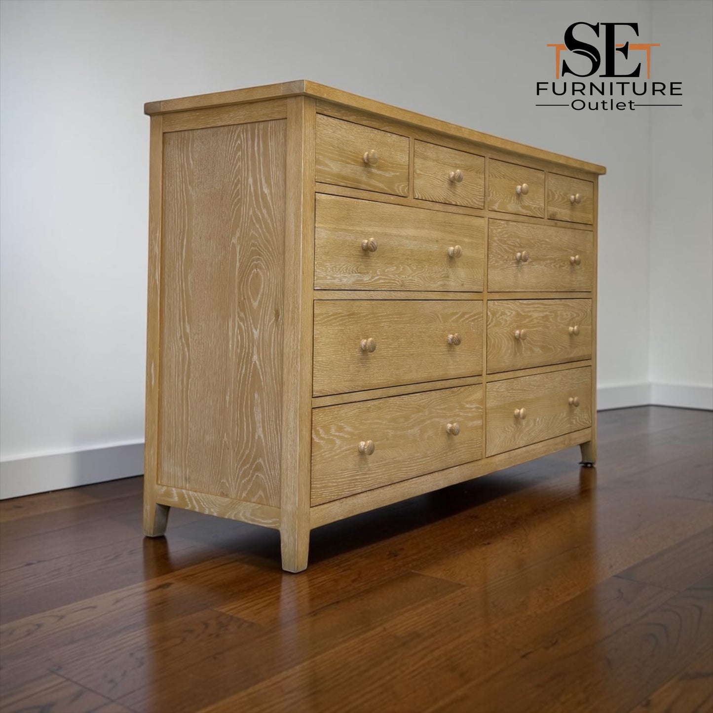 Solid Oak Frames with Oak Veneer 10-Drawer Chest in Whitewashed Finish, Inglesham Range, RRP £1250