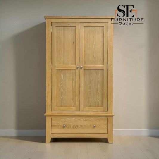 Whitewashed Finish Solid Oak & Oak Veneer Double Wardrobe, Inglesham Range, RRP £999