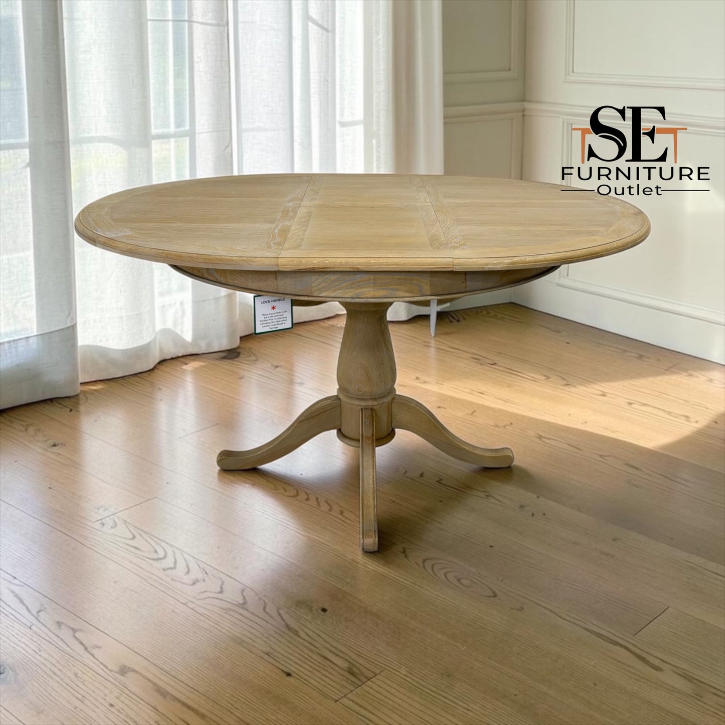 Grey-toned Limewashed Finish Solid Oak and Quality Oak Veneer 4-6 Seater Extending Round Dining Table, Camille Range RRP £1399