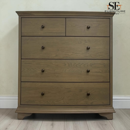 Solid Oak & Oak Veneer 5 Drawer Chest, Winchcombe Smoked Oak Range RRP £899