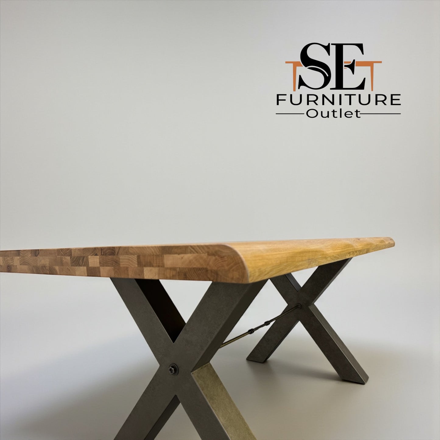 Natural Solid Oak & Metal Legs, 8 Seater Live Edge Dining Table, From Oak Furnitureland RRP £999
