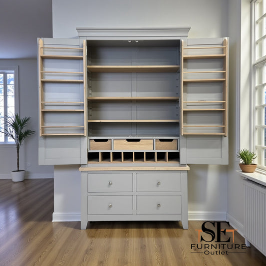 Solid Oak Top & Solid Wood Frames Double Larder, Chester Dove Grey RRP £1499