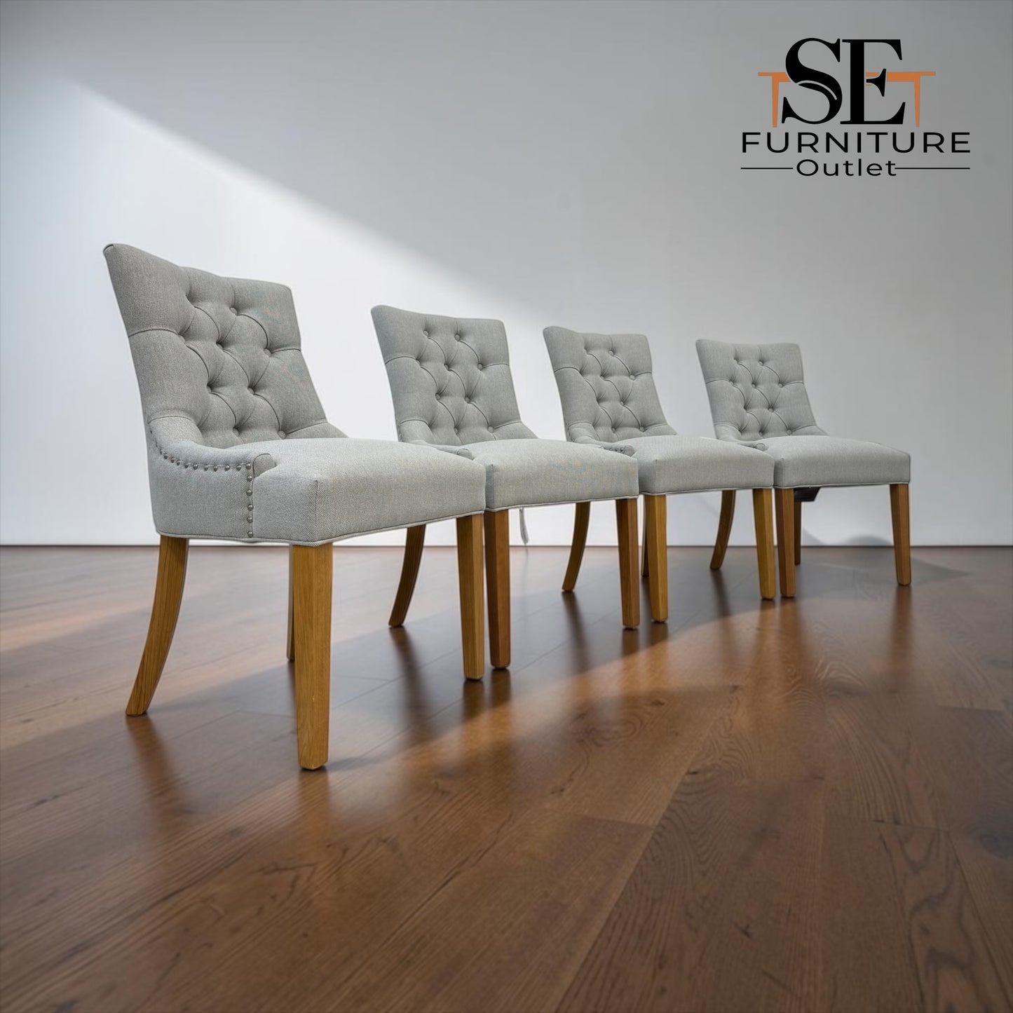 Set of 4 Solid Oak Legs Dining Chairs with Wise Fabric Primrose Range RRP £900