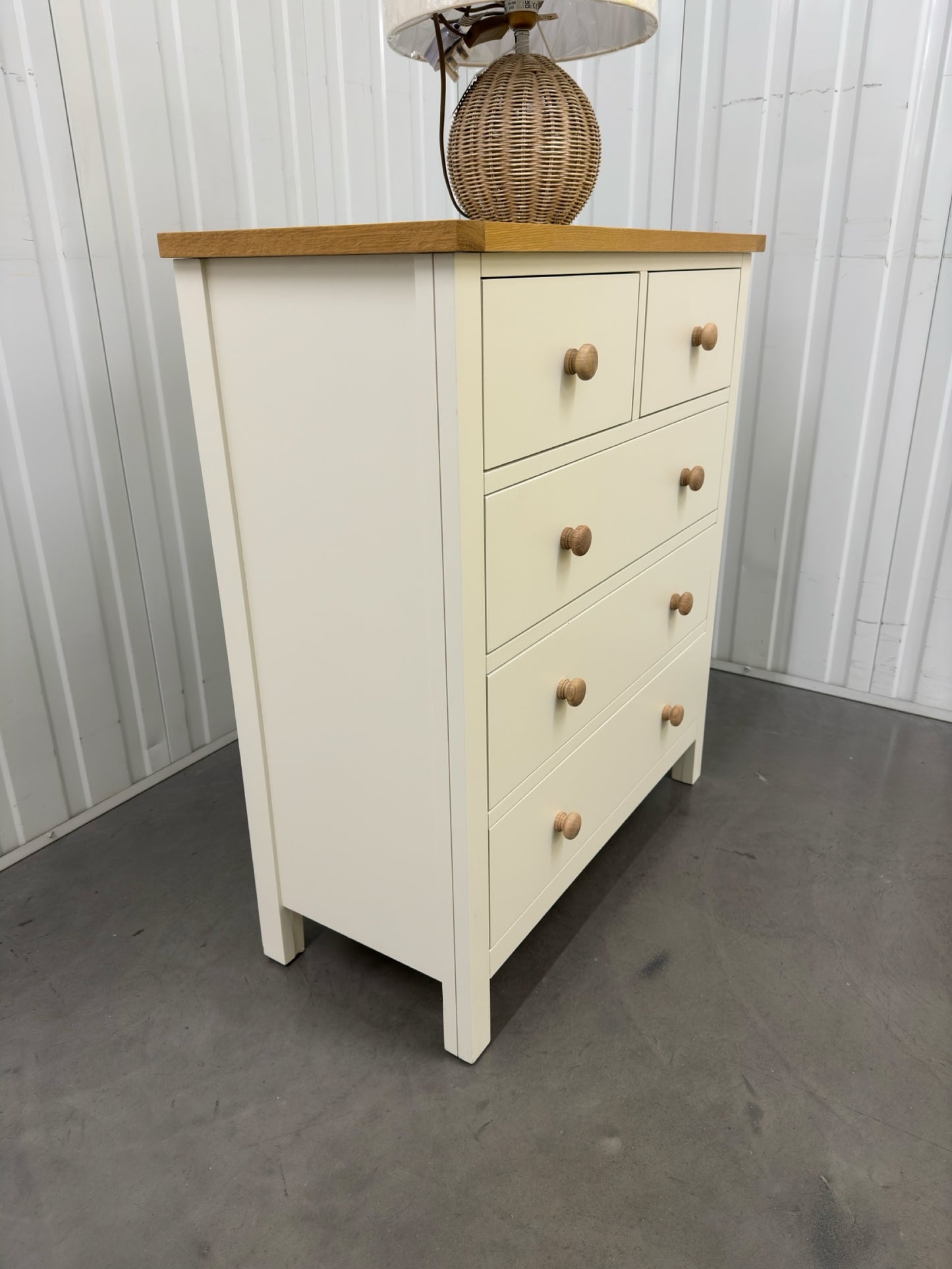 Cotswold Company Oak Top & Cream Painted 5 Drawer Chest