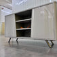 SCS Vidal Grey High gloss Sideboard With Brushed Steel Legs & Glass Top RRP £779