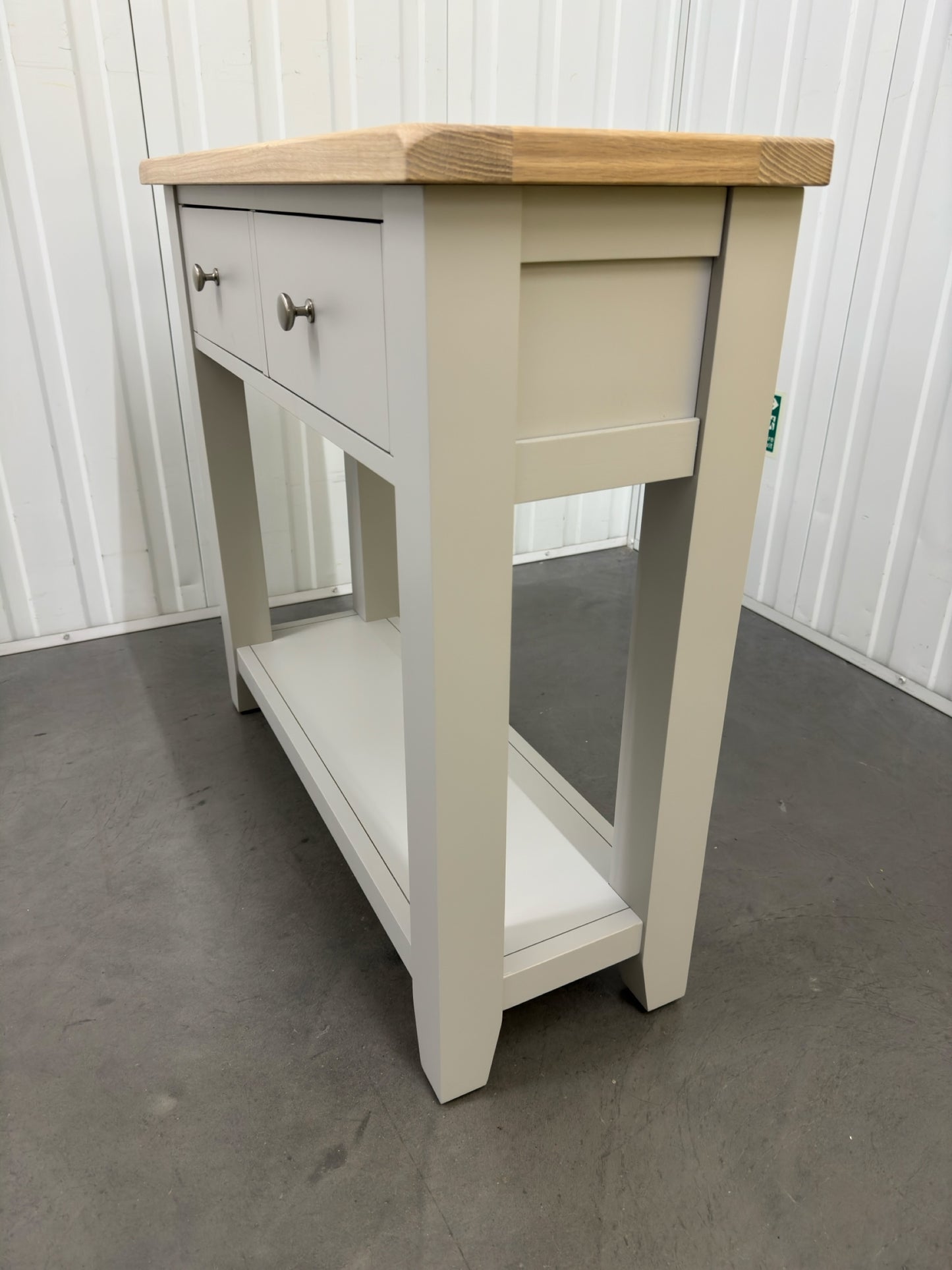 White Wax Finished Oak Top & Dove Grey Painted Console Table