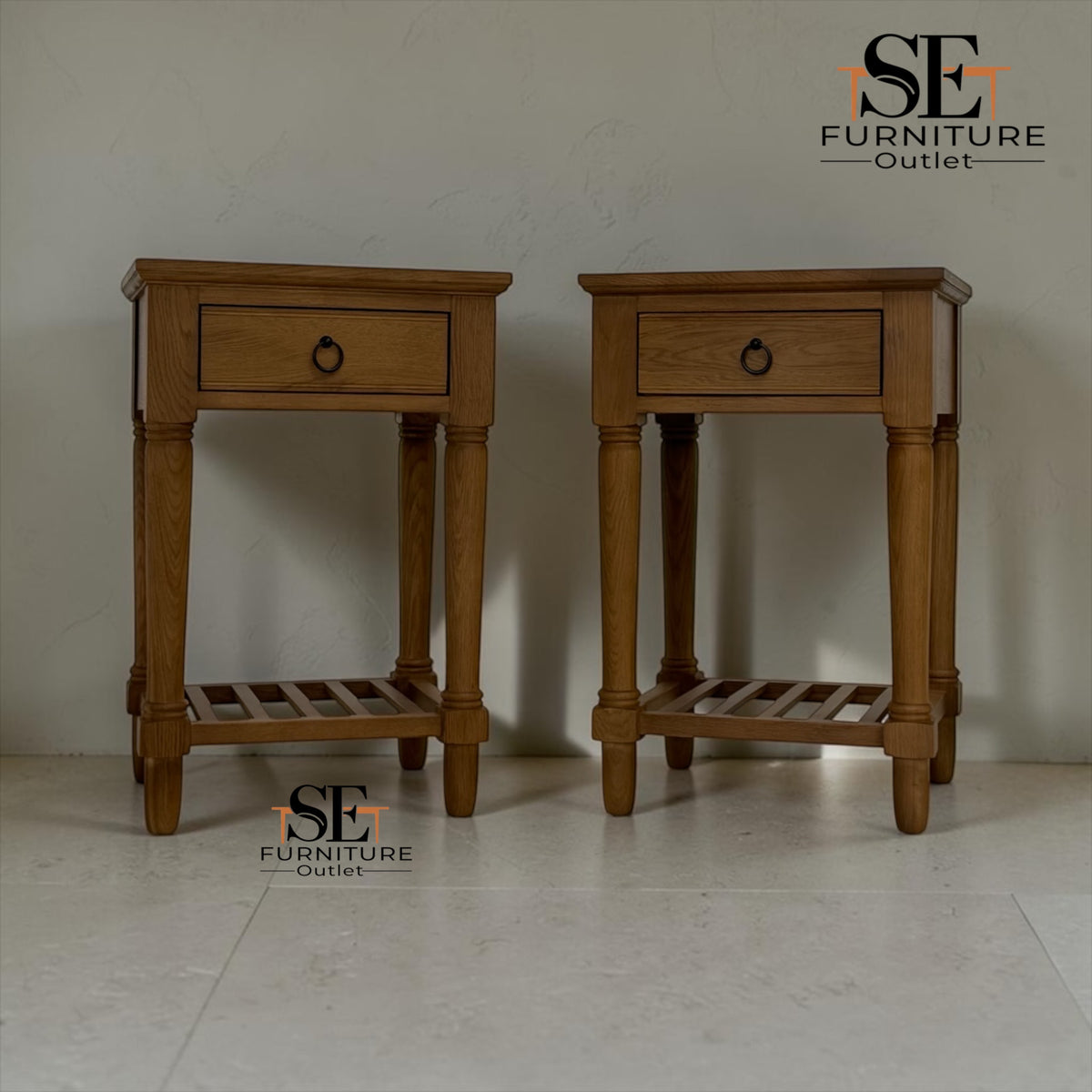 Solid Oak & Oak Veneer 1-Drawer Bedside Table, Elkstone Mellow Oak Range, RRP £398
