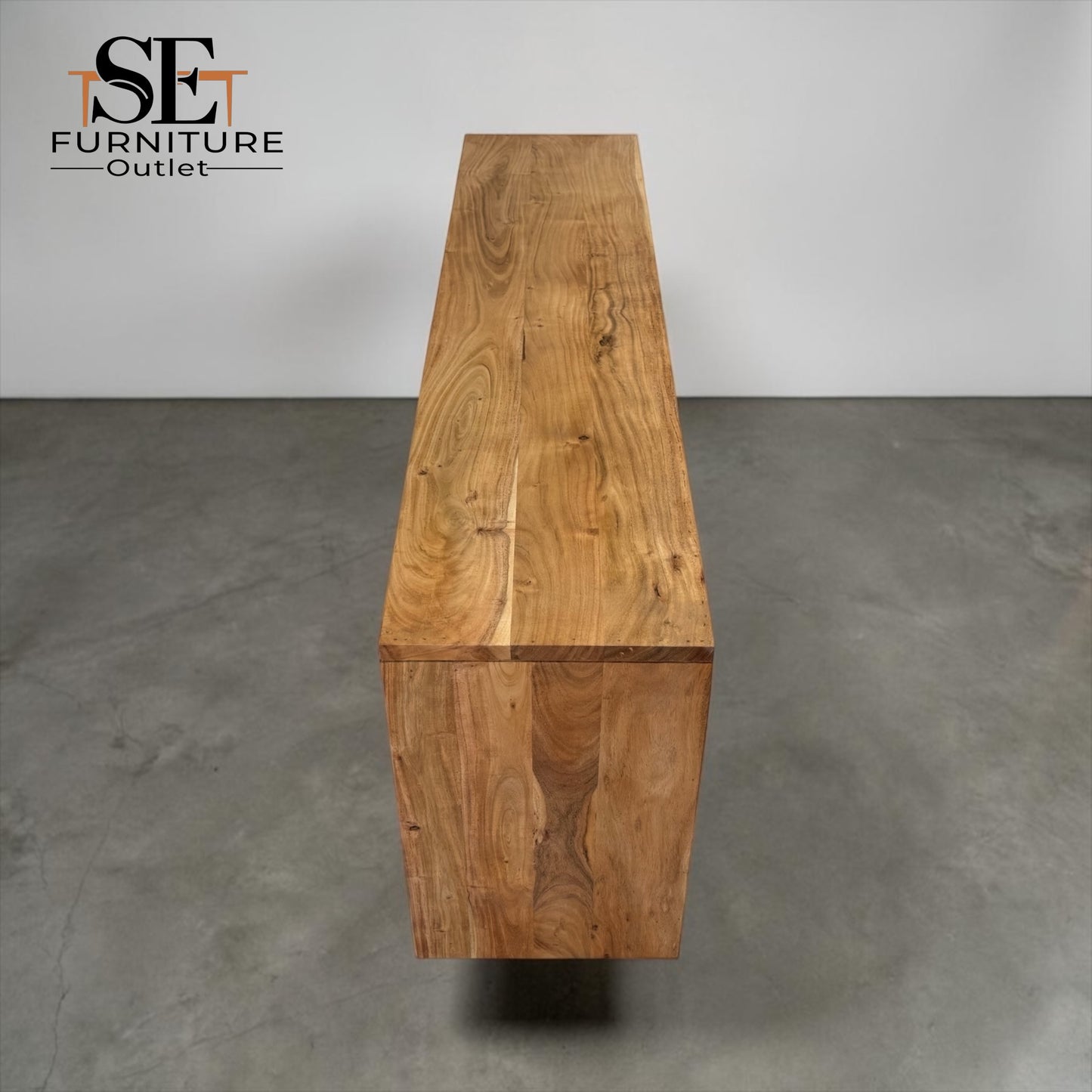 Chunky Solid Acacia Wood Live Edge 4-Door Extra Large Sideboard with Gun Metal Legs RRP £1299