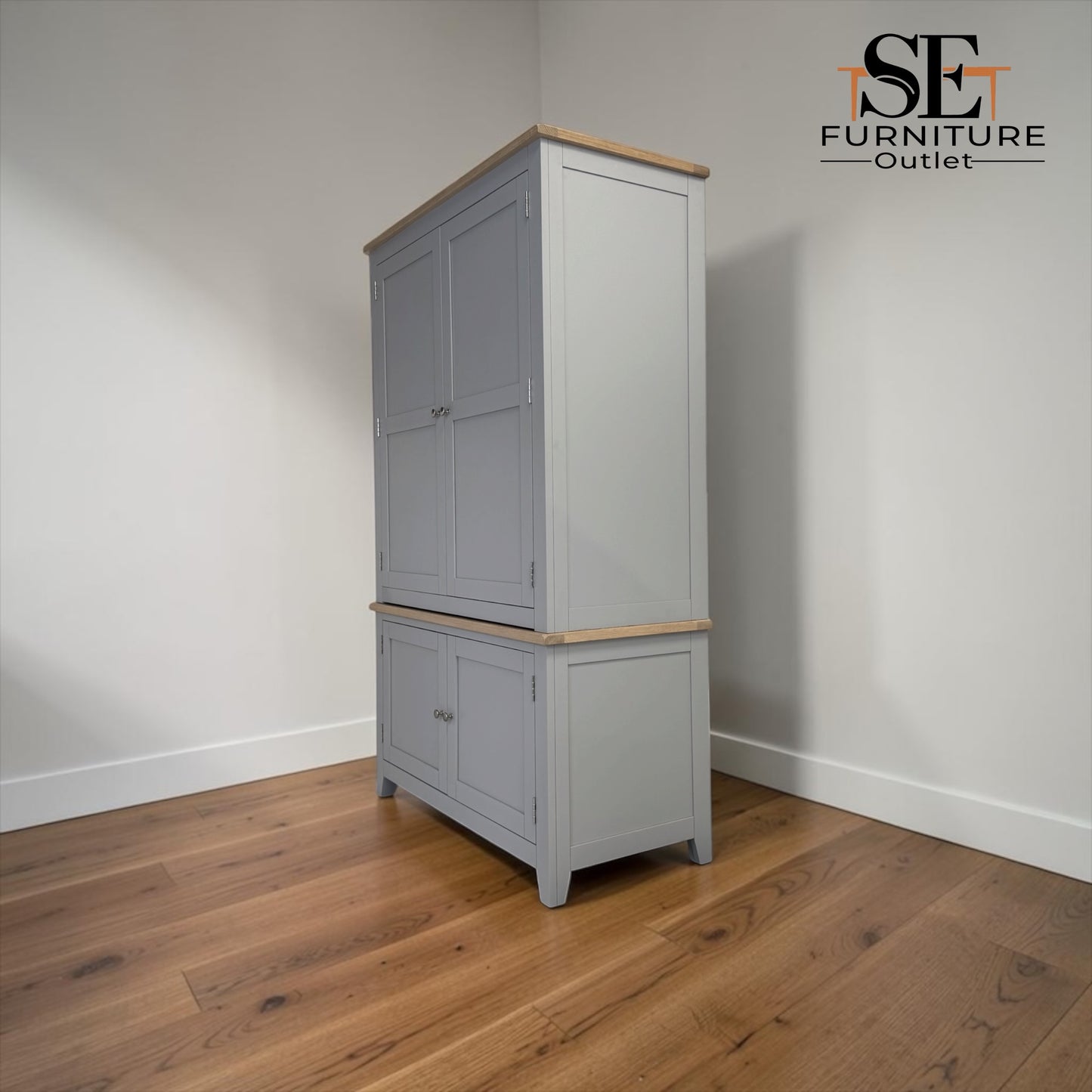 Solid Oak Top & Solid Wood Frames Hideaway Home Office, Chester Dove Grey Range RRP £1799