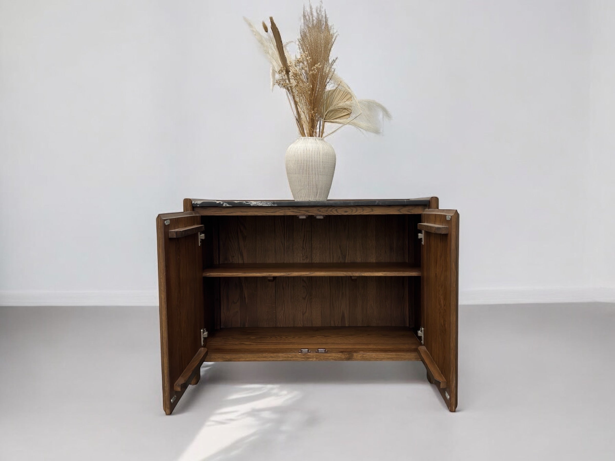 Solid Dark Oak Luxury Black Marble Top Sideboard RRP 549 SE Furniture Outlet