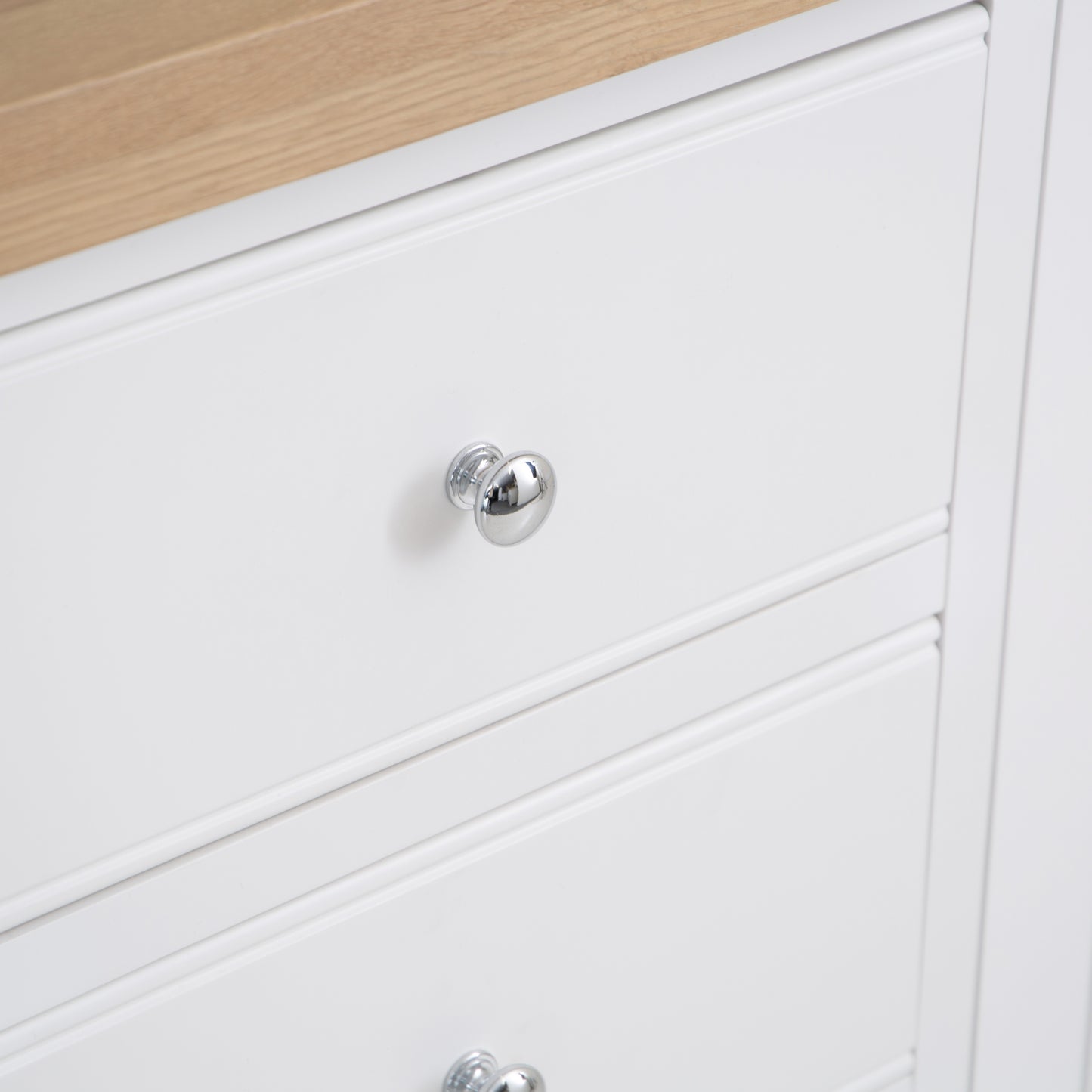 White Washed Oak Top & White Painted 4-Door Sideboard with Glass Doors and Glass Shelves
