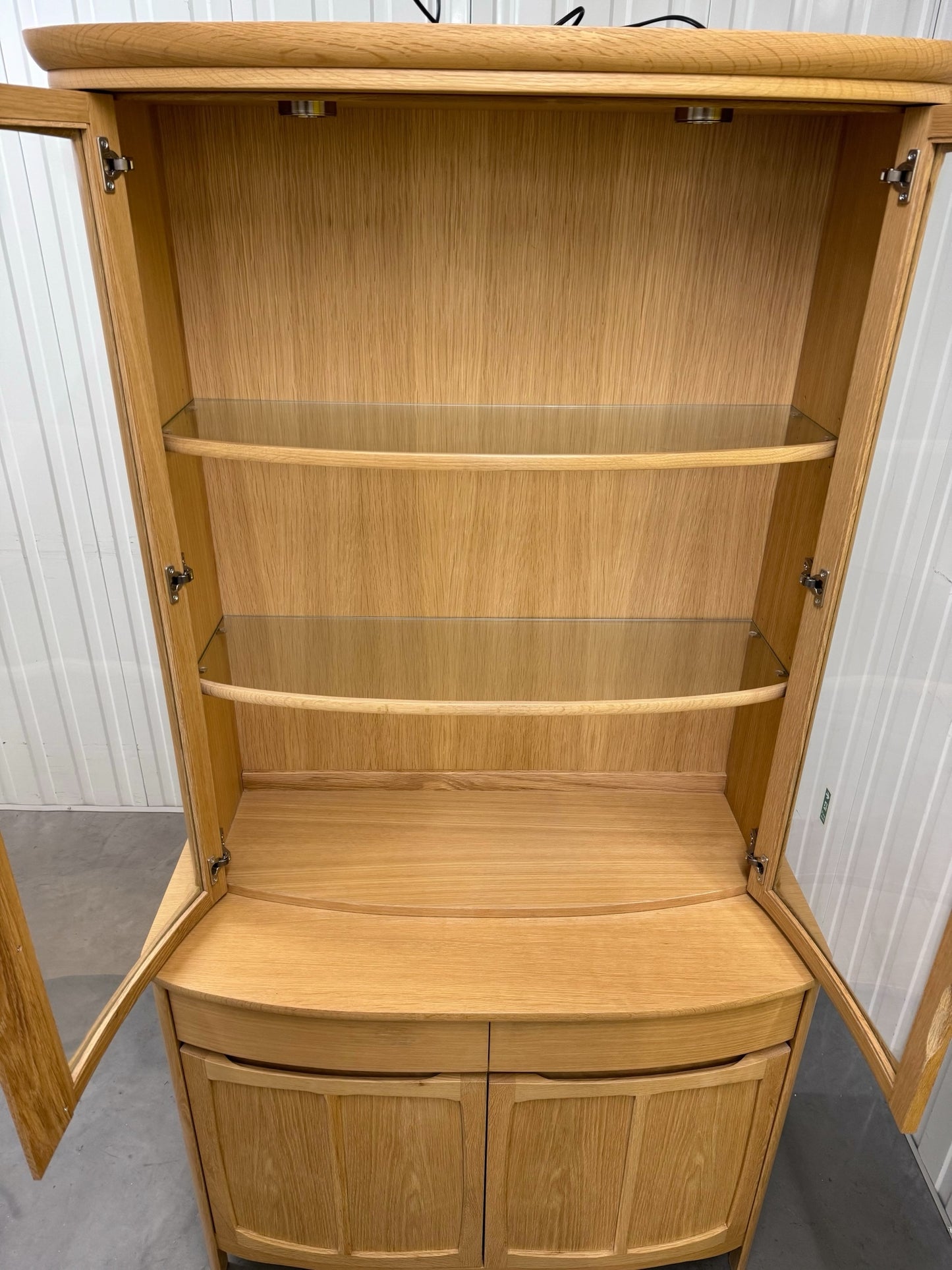 Nathan Furniture Shades Oak Curved 2 Door Display Unit With Light. RRP £2300