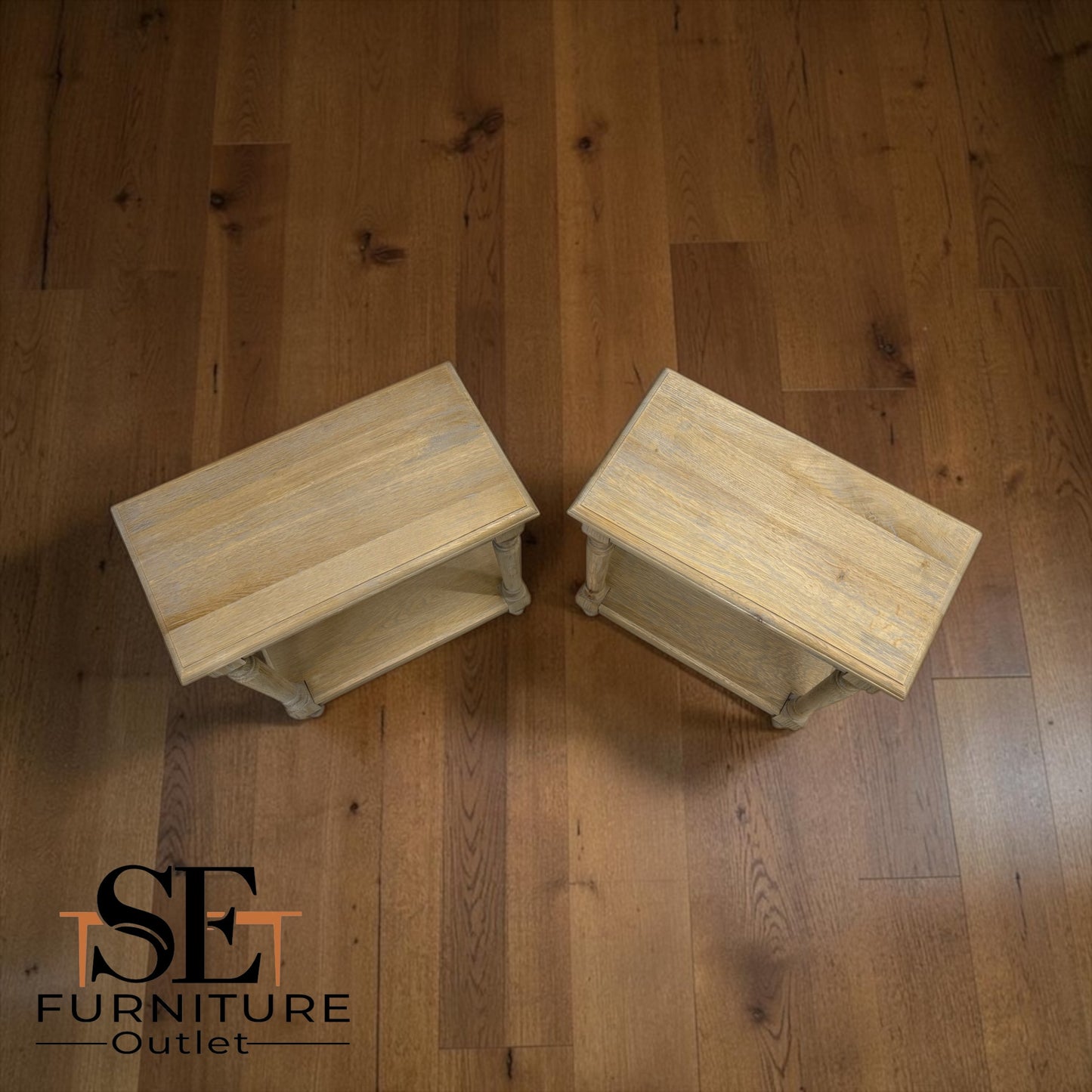 Set of 2 Solid Oak Frame Limewashed Finish Sofa Tables from the Camille Range RRP £500