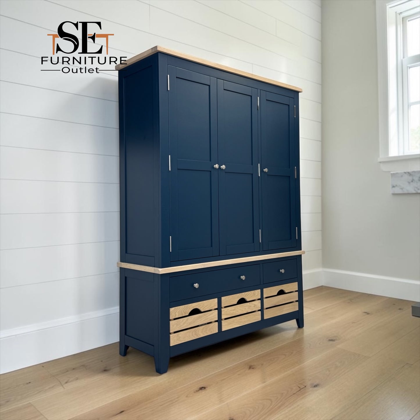 Solid Oak Top & Solid Wood Frames Triple Larder, Chester Midnight Blue Range RRP £1999