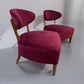 Pair Of Crimson Velvet Fabric Casual Chairs With Solid Oak Frame