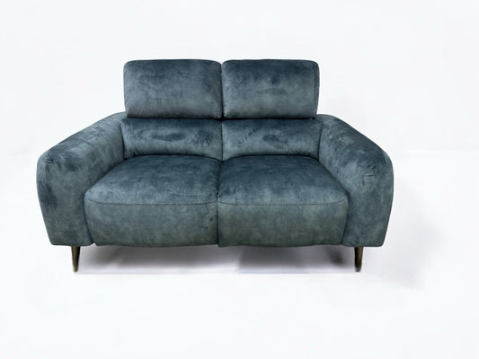 Oak Furnitureland Descent Blue Fabric 2 Seater Electric Recliner Sofa with Power Headrest Juliette Range RRP £1599