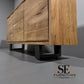 Chunky Solid Acacia Wood Live Edge 3-Door Large Sideboard with Gun Metal Legs RRP £999