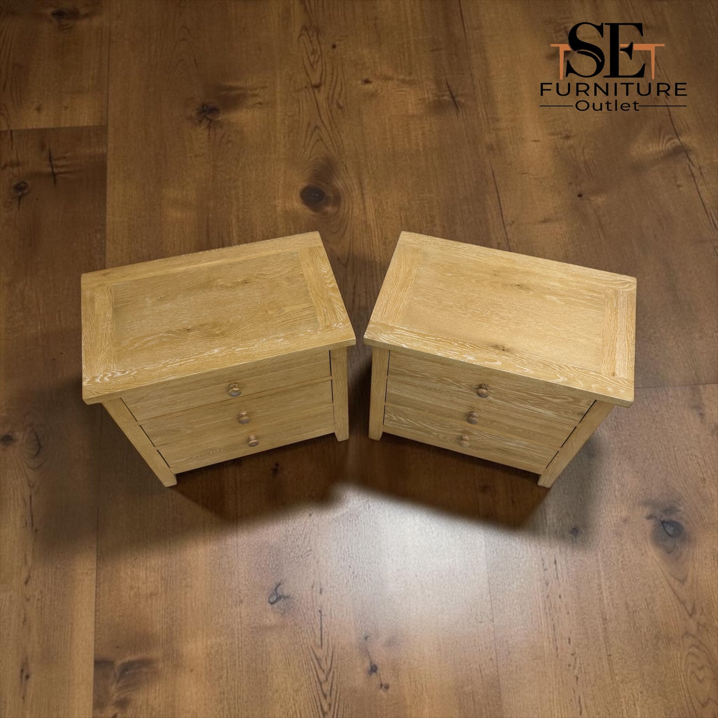 Set of 2 Whitewashed Oak Jumbo Bedside Tables from the Inglesham Range, RRP £700