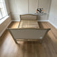 Grey-toned Limewashed Finish Solid Oak Frame Buttoned 5ft King Size Bed, Camille Range RRP £1499