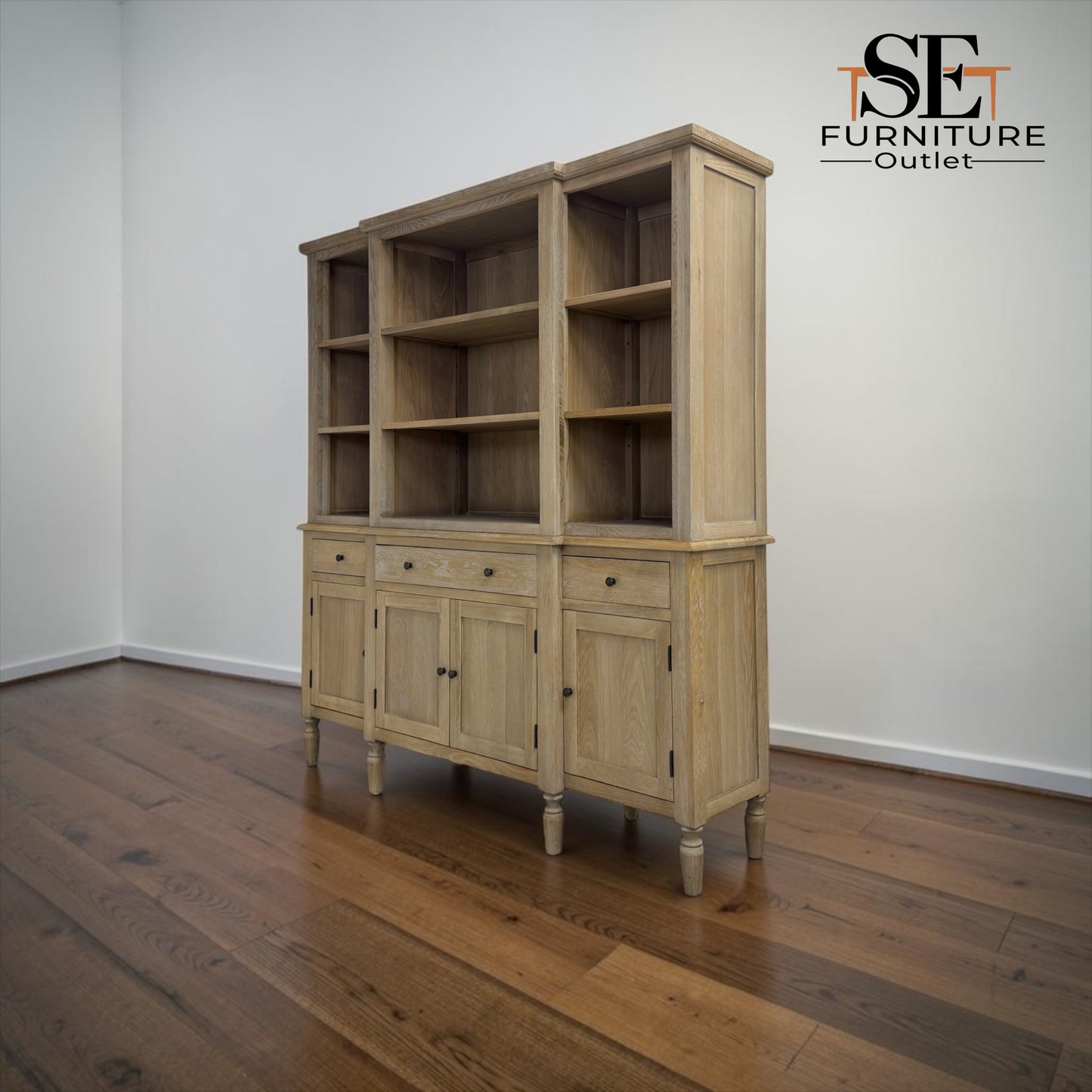 Grey-toned Limewash Finished Oak and High-Quality Oak Veneer Grand Dresser, Camille Range, RRP £2400