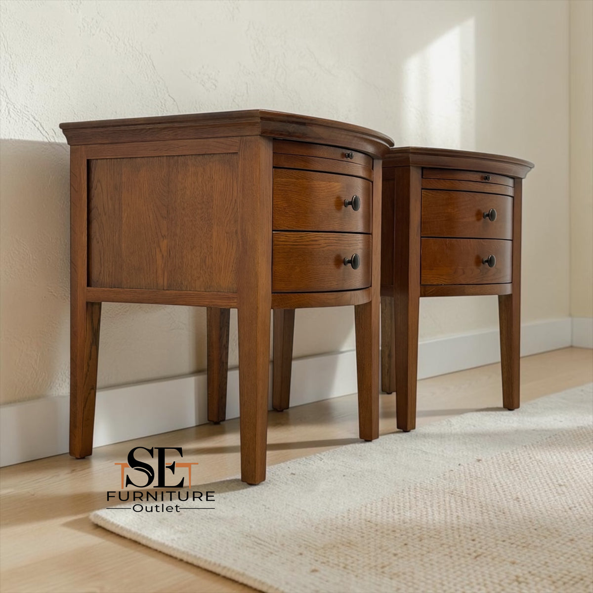 Set of 2 Solid Oak & Oak Veneer Bedside Tables from the Winchcombe Dark Oak Range RRP £598