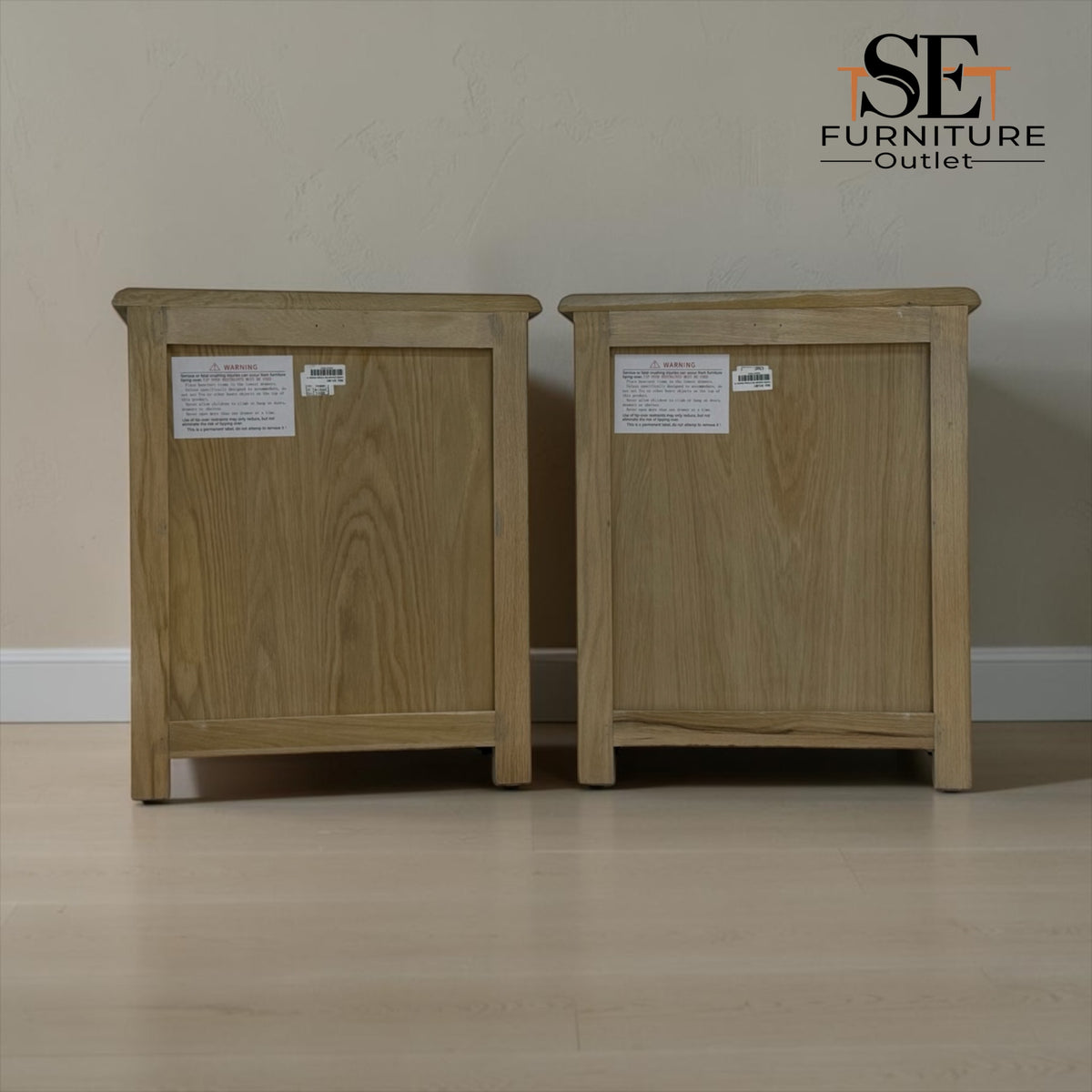 Grey-toned Limewashed Finish Solid Oak & High-Quality Oak Veneer Bedside Tables, Camille Range RRP £799