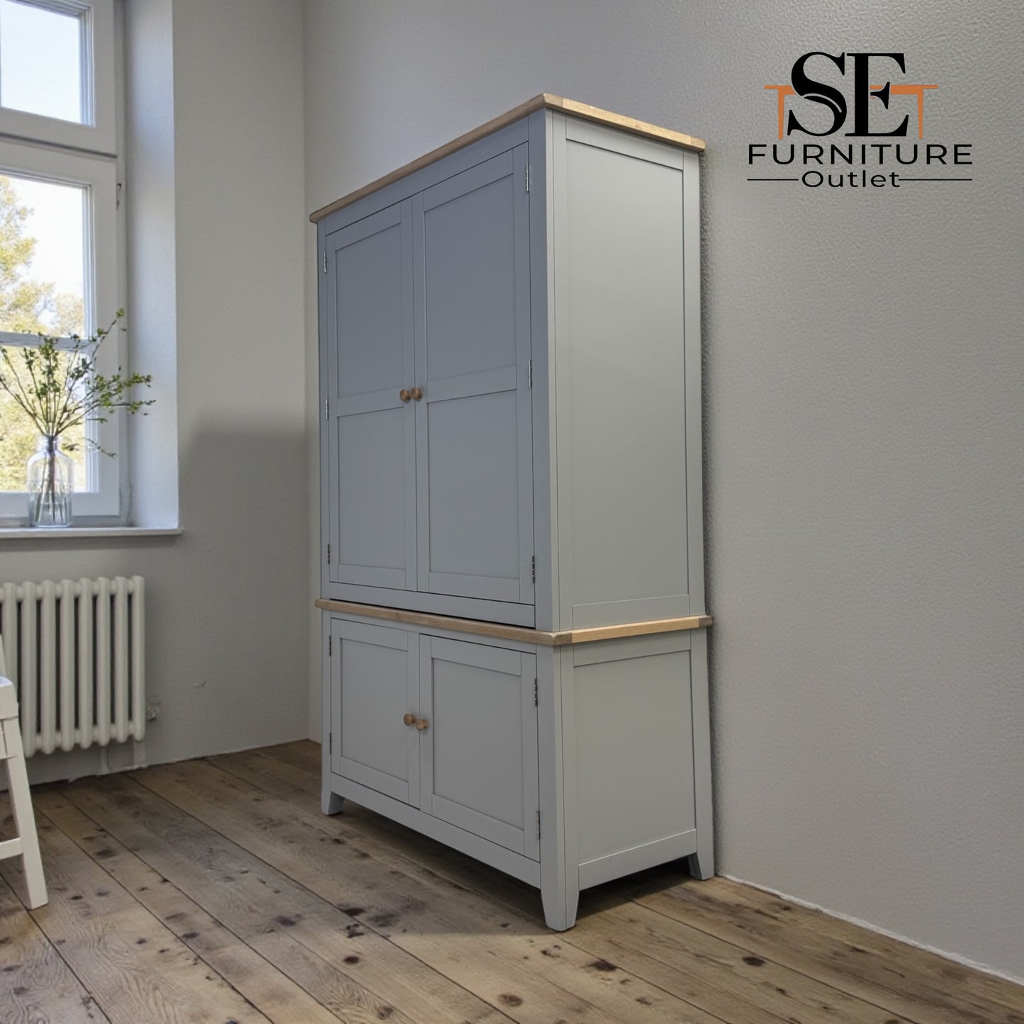 Solid Oak Top & Solid Wood Frames Hideaway Home Office, Chester Dove Grey Range RRP £1799
