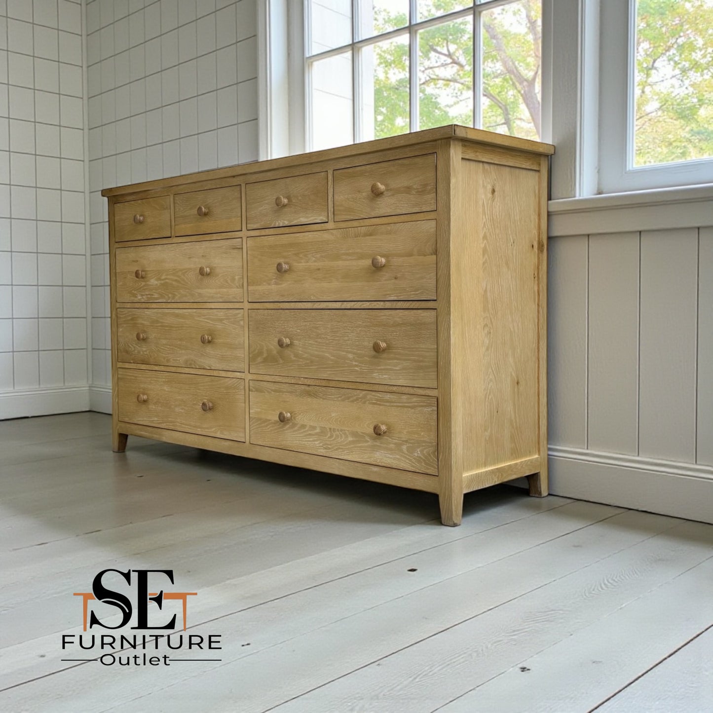 Solid Oak Frames with Oak Veneer 10-Drawer Chest in Whitewash Finish, Inglesham Range, RRP £1250