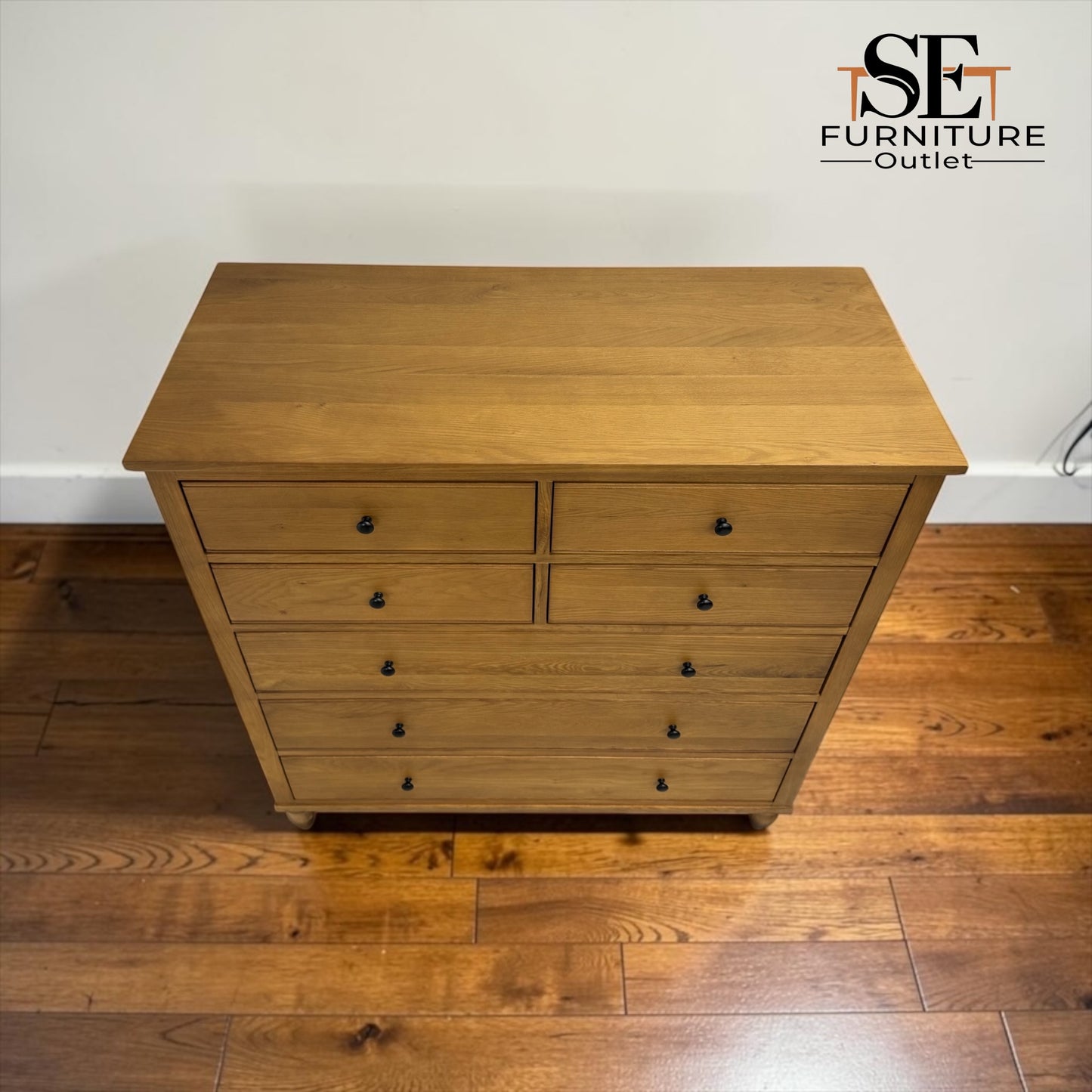 Solid Oak & Quality Oak Veneer 7-Drawer Chest, Elkstone Mellow Oak Range, RRP £999