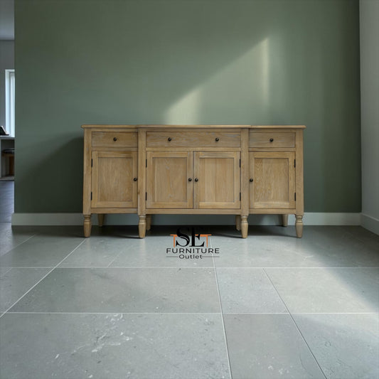 Grey-toned Limewashed Finish Solid Oak & Quality Oak Veneer Extra Large Sideboard, Camille Range, RRP £1400