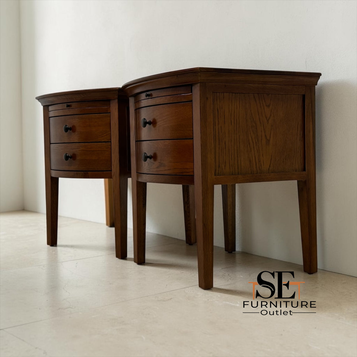 Set of 2 Solid Oak & Oak Veneer Bedside Tables from the Winchcombe Dark Oak Range RRP £598