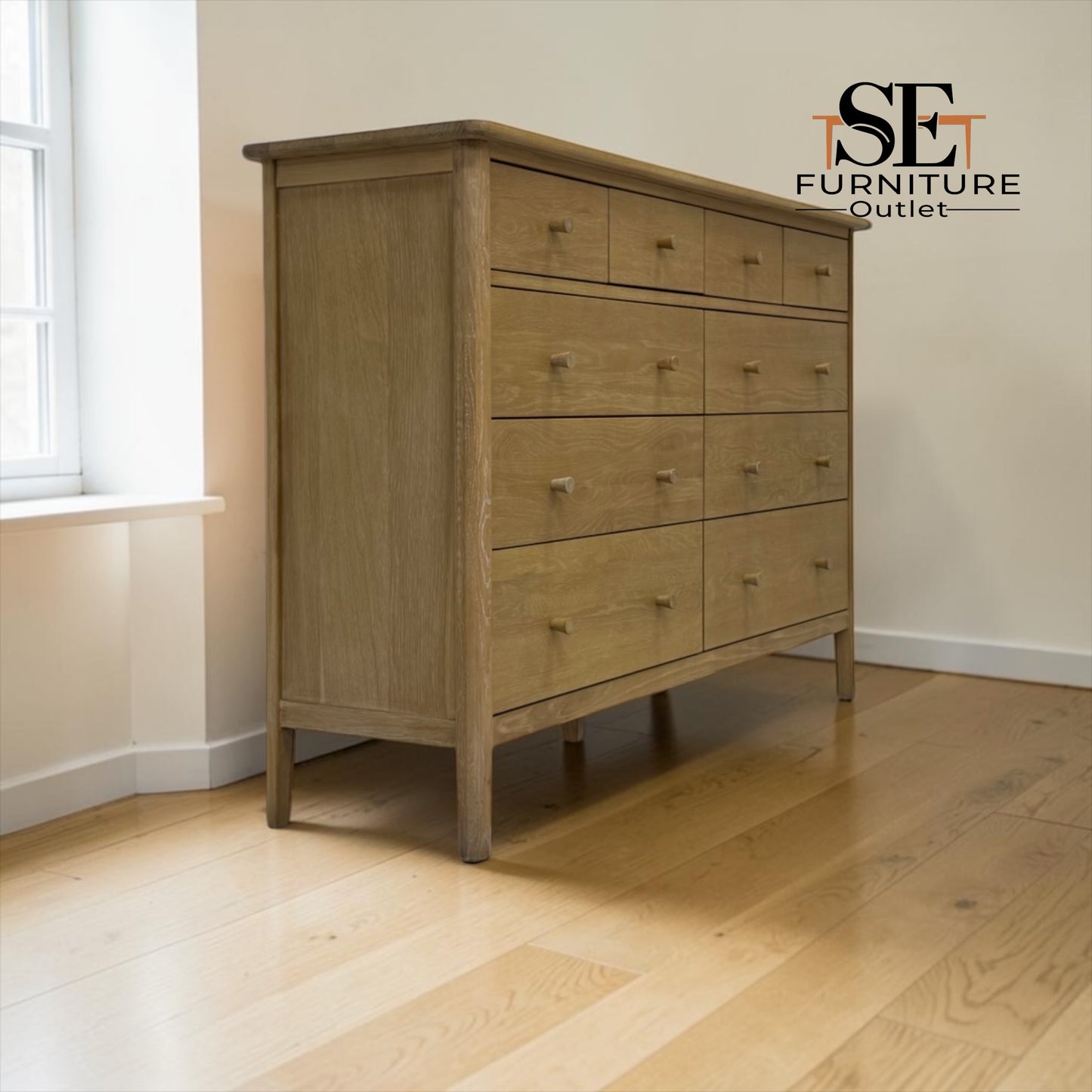 Solid Oak & Quality Oak Veneer White Wax Finish, 10-Drawer Chest, Berkeley Nordic Oak Range, RRP £999