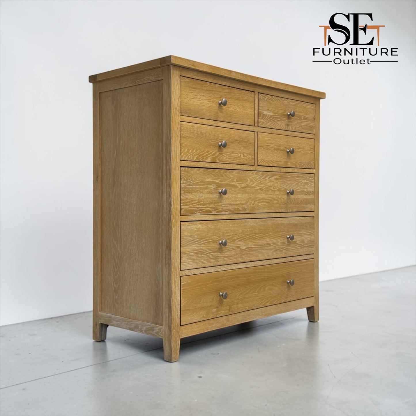 Whitewash Finish Solid Oak & Quality Oak Veneer 7 Drawer Chest, Inglesham Range, RRP £899