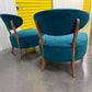 Pair Of Sea Green Velvet Fabric Casual Chairs With Solid Oak Frame