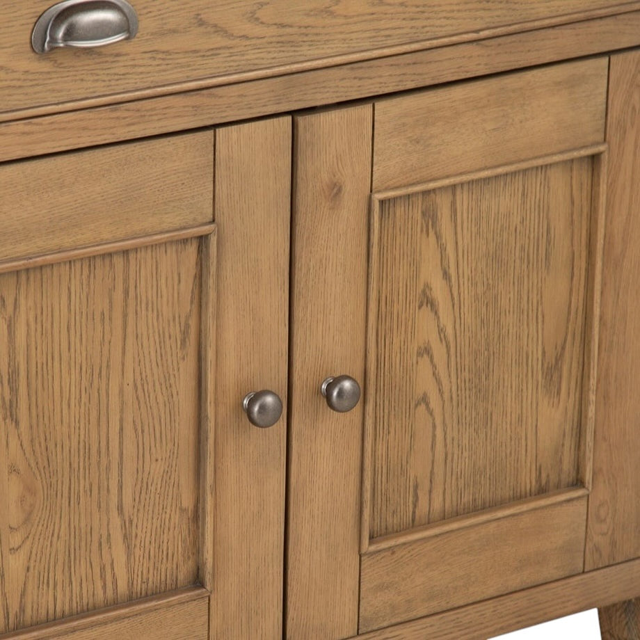 Smoked Oak 4-Door Sideboard with Chunky Oak Tops and Rounded Corners
