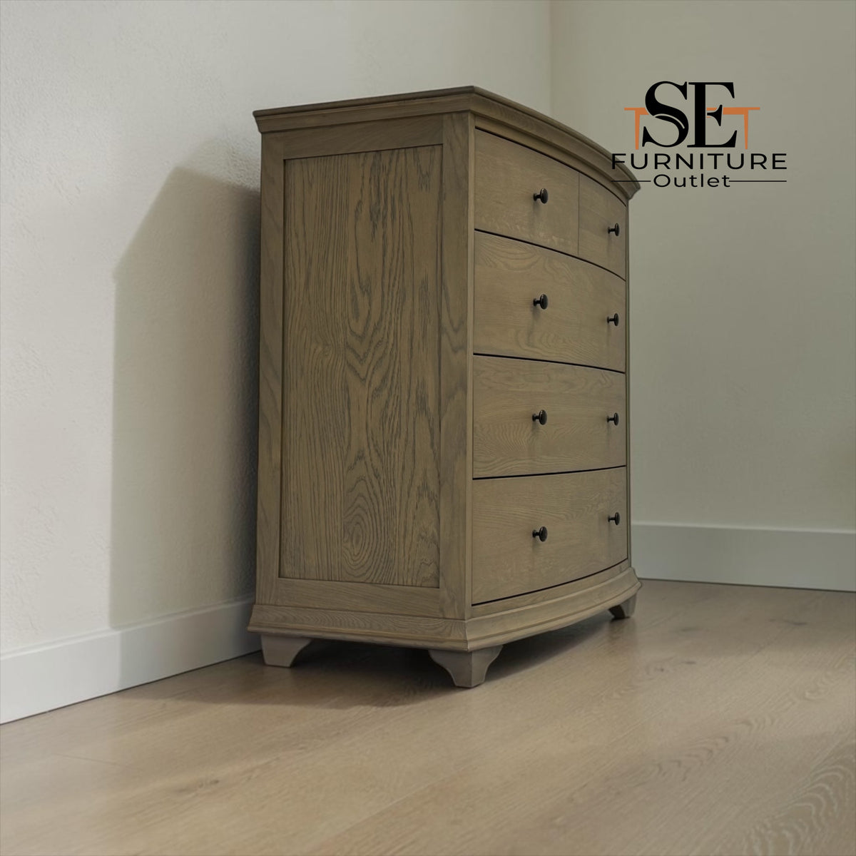 Solid Oak & Oak Veneer 5 Drawer Chest, Winchcombe Smoked Oak Range RRP £899