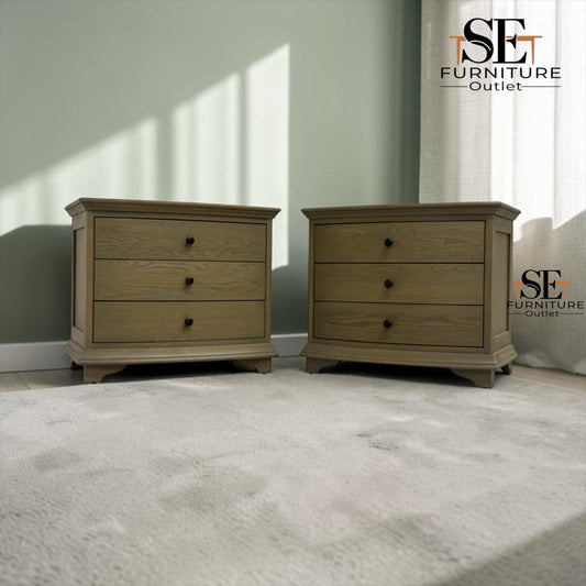 Set of 2 Solid Oak & Oak Veneer Wide Bedside Tables from the Winchcombe Smoked Oak Range, RRP £998