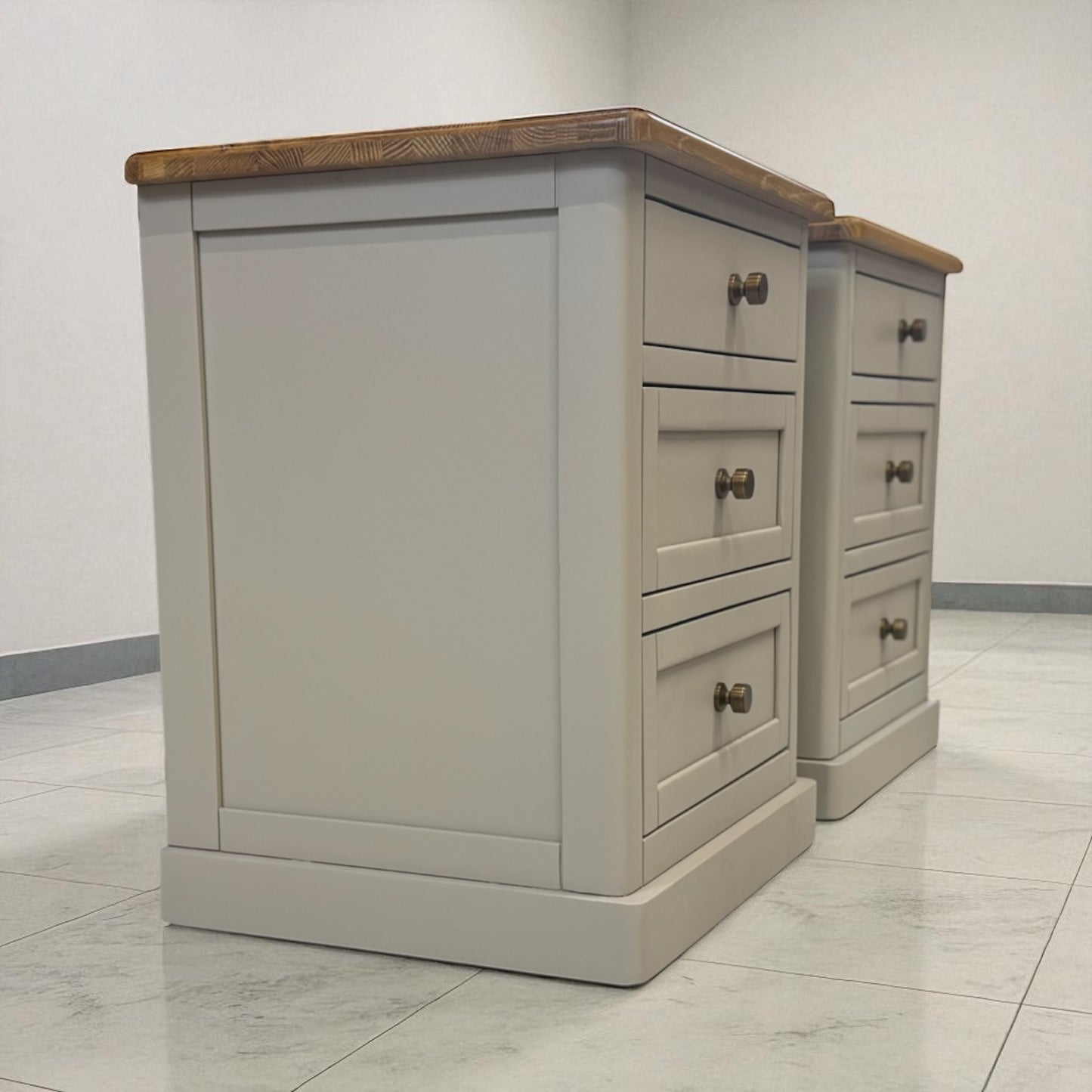 Natural Solid Oak & Painted 3 Drawer Bedside Tables Henley Range From Oak Furnitureland