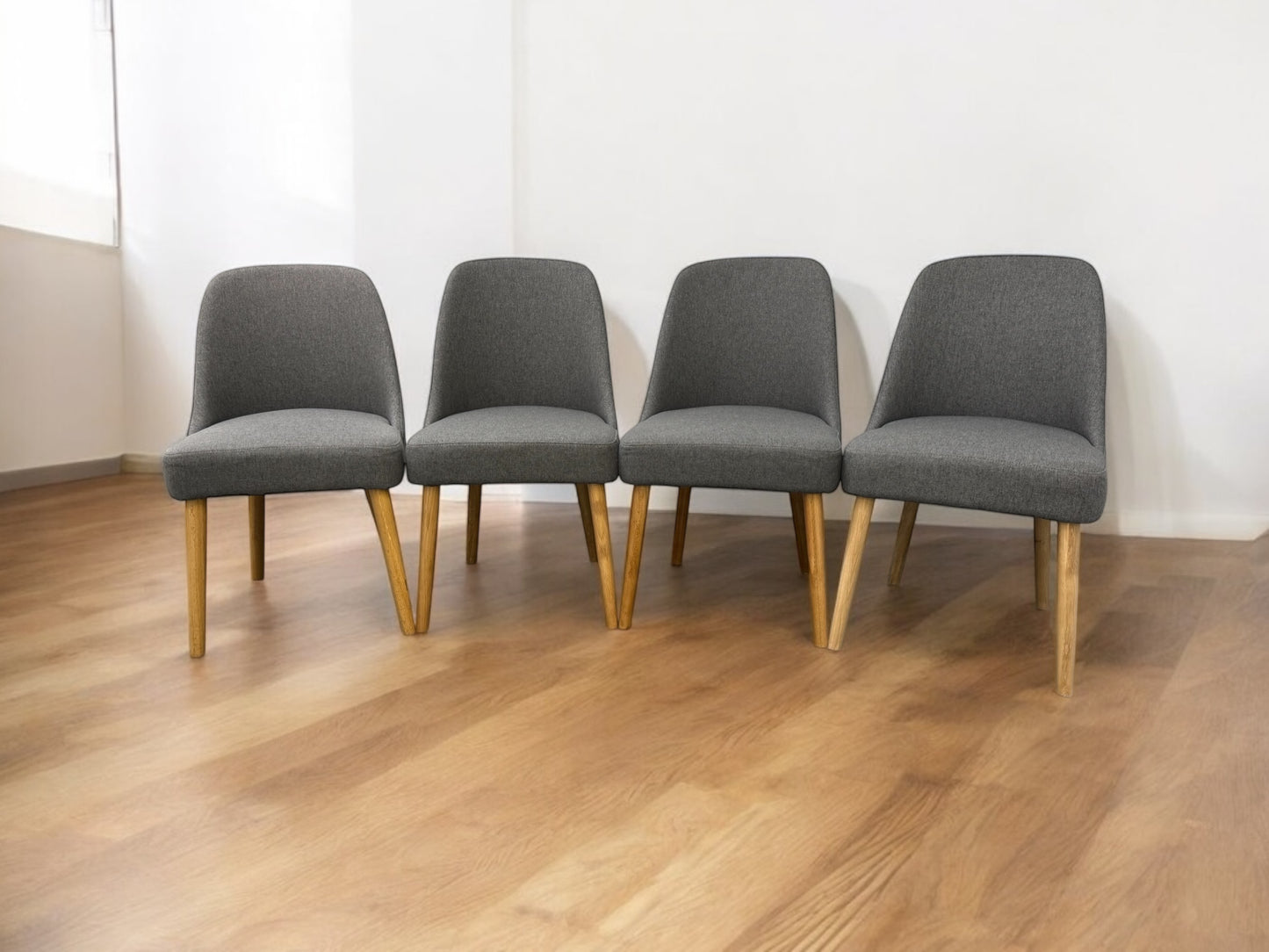 Oak Furnitureland Natural Oak Grey Fabric Dining Chair, Set of 4