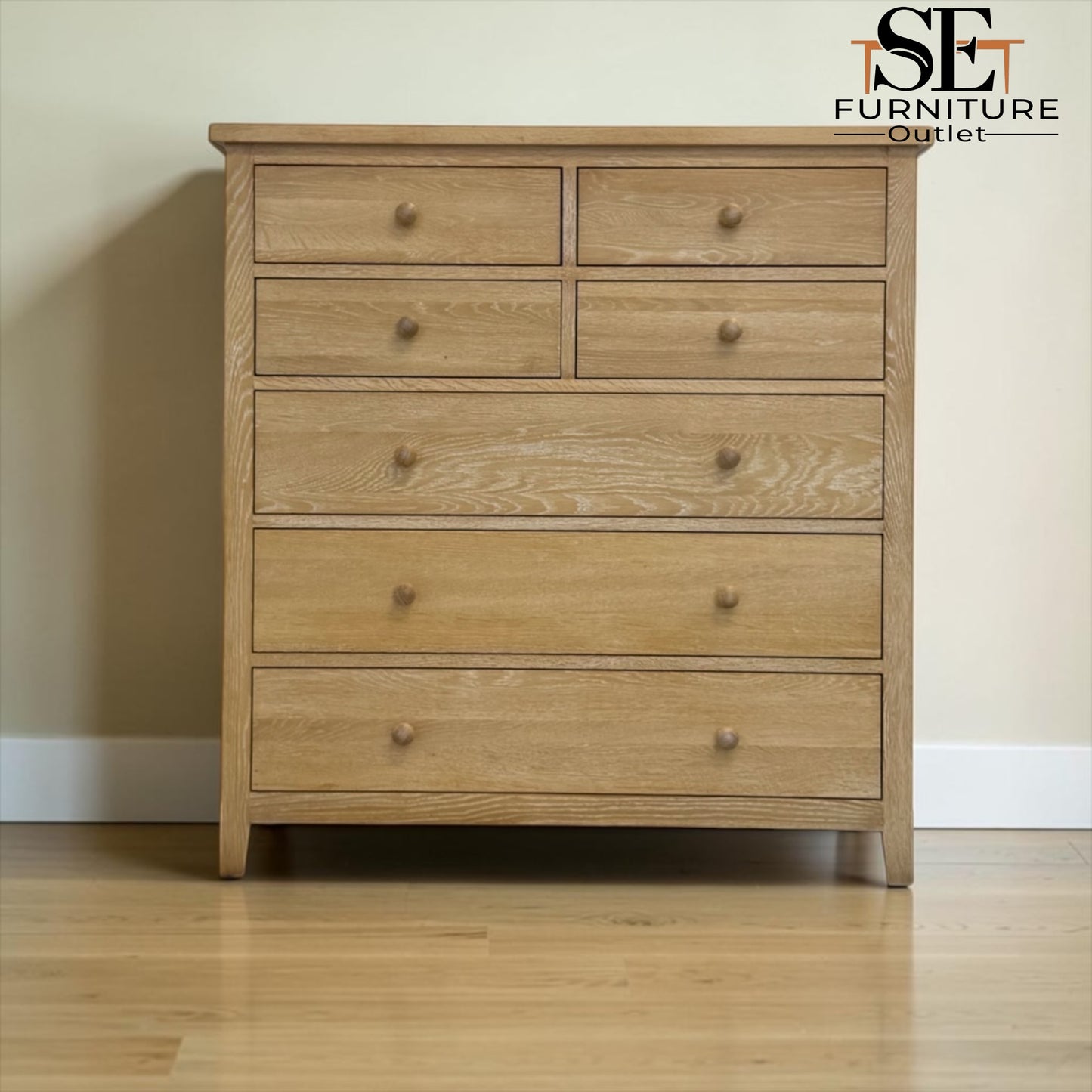 Whitewashed Finish Solid Oak & Quality Oak Veneer 7 Drawer Chest, Inglesham Range, RRP £899